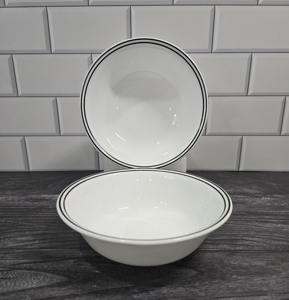 Set Of 2 Corelle City Block 6 1/4 Inch Cereal or Soup Bowls Double Black Stripes